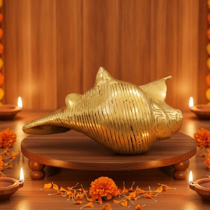 Brass Shankh Conch Shell Idol | Brass Shankh Murti | Religious Showpiece for Home Temple, Height : 3 Inch (BSMAS1277 E)