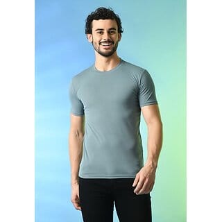 PrintCultr Solid Men Round Neck Polyester Grey T-Shirt