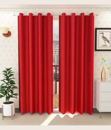 N2C Home Solid Semi-Transparent Eyelet Curtain 7 ft ( Pack of 2 ) - Red