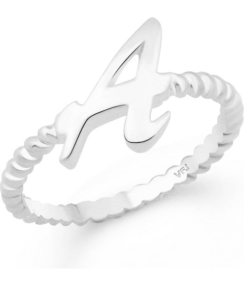 Vighnaharta Valentine Gift Spiral Ring Shank A Alphabet Rhodium Plated Alloy Finger Ring for Women and Girls - [VFJ1305FRR9]