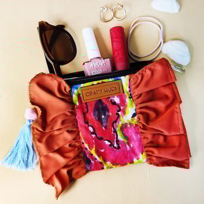 Brown Ikkat Pouch Bag