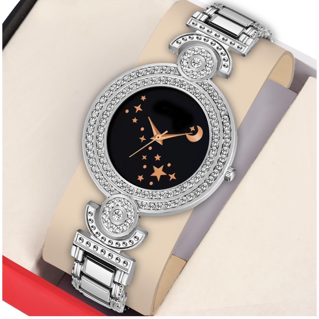 Bolun Black id Chand Dial Silver BD Girls and Women Watch