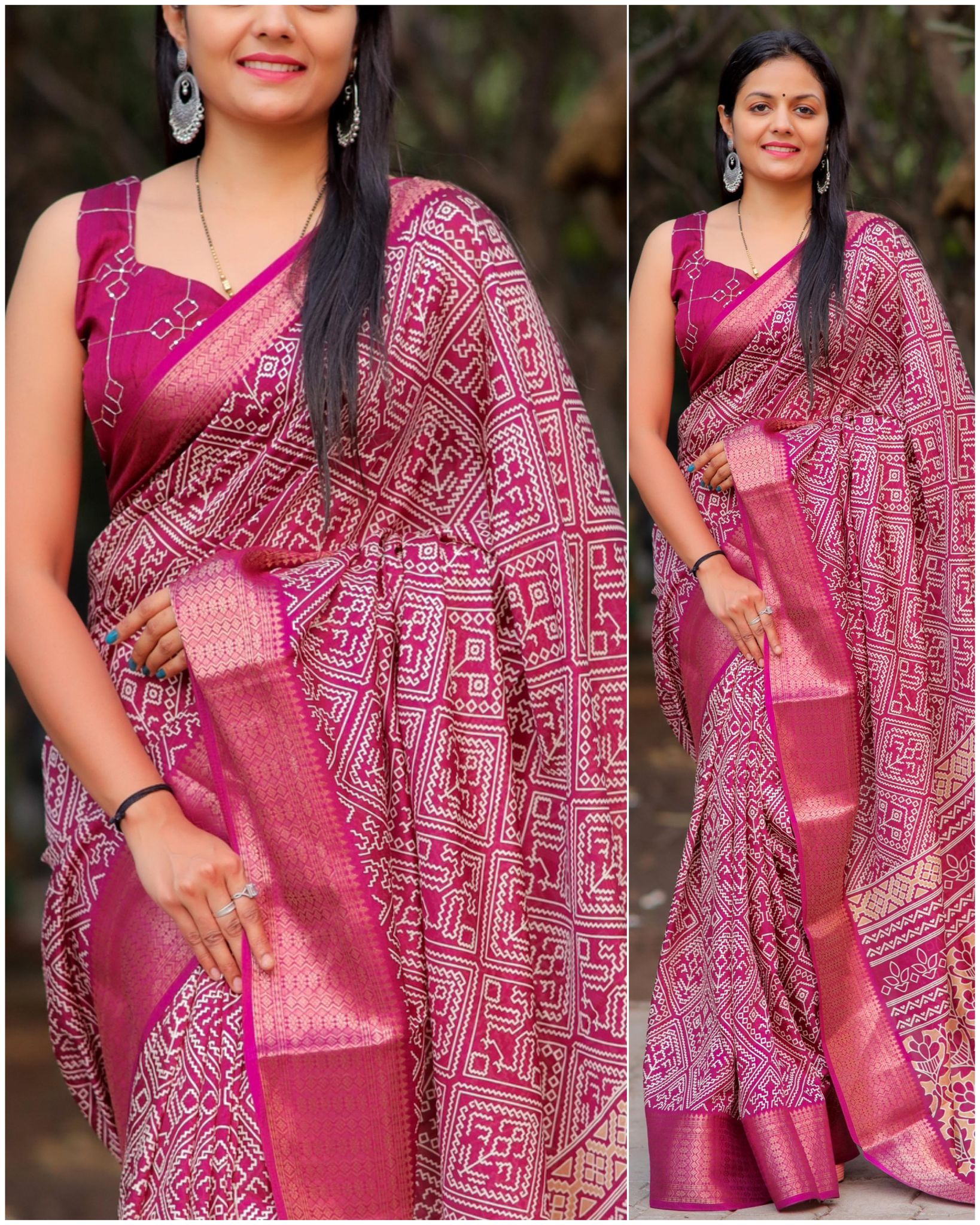 Sycron Dreamy Muslin Cotton Kalamkari Print  Saree with Sequins Work blouse & zari boder & tussles in pallu-Wine