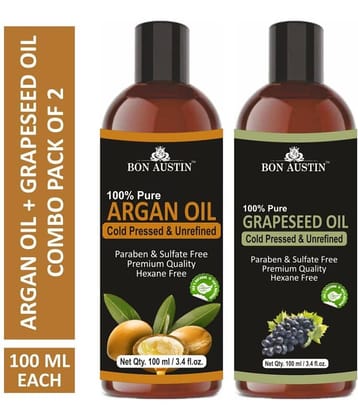 Bon Austin Premium Argan Oil & Grapeseed Oil - Cold Pressed & Unrefined Combo pack of 2 bottles of 100 ml(200 ml)