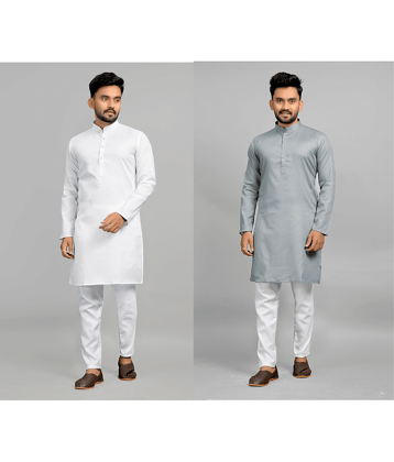Fashionfricks Cotton Blend Plain Regular Kurta For Men ( Muticolor )