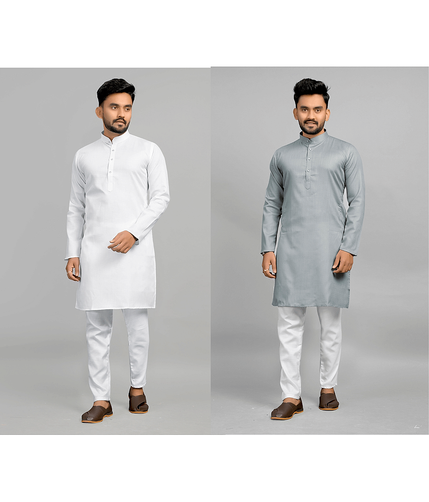 Fashionfricks Cotton Blend Plain Regular Kurta For Men ( Muticolor )