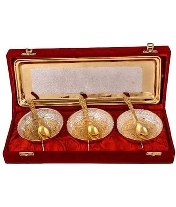 Urban hemlet Silver & Gold Plated 3 Heavy Flower Bowl With Spoon With Tray