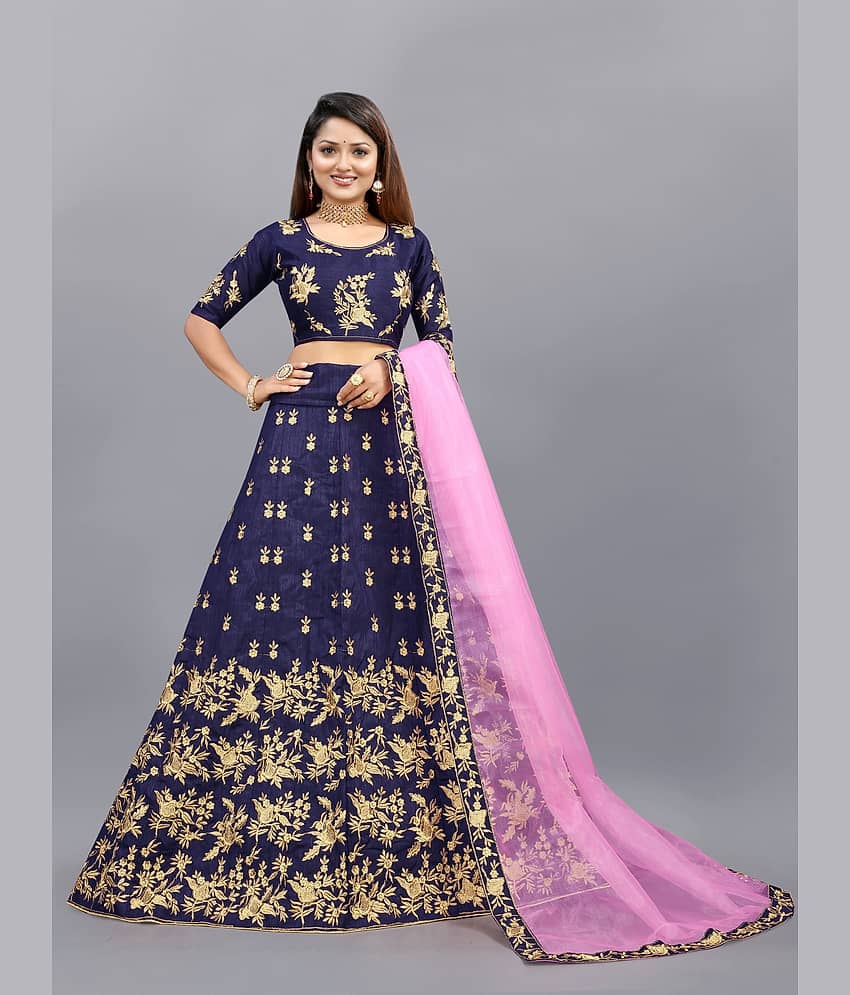 JULEE Blue Bangalore Silk Unstitched Unstitched Lehenga