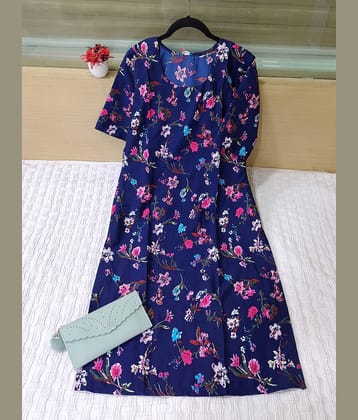 Ethnic Basket Pack of 1 Crepe Printed Straight Women's Kurti - ( Navy Blue )