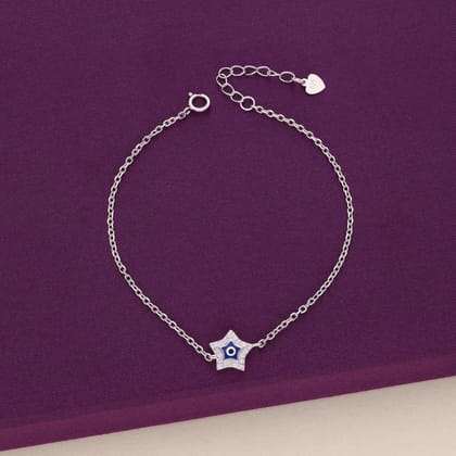 Minimalistic Star Evil Eye Silver Bracelet-White Stone / Silver