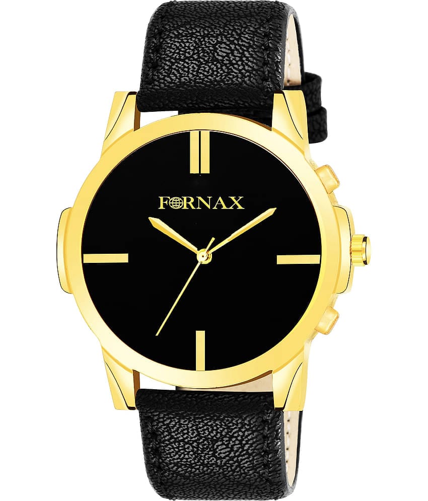 FORNAX - Black Leather Analog Men's Watch
