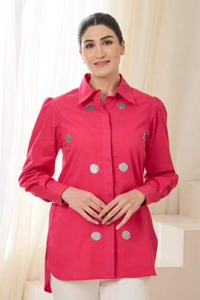 STERLING SEQUINED POPLIN SHIRT-Fuchsia / Poplin / XXS