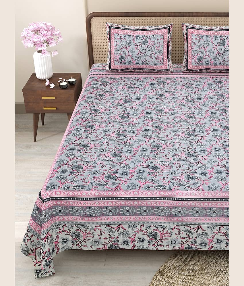 CLOTHORO Cotton 1 Double King Bedsheet with 2 Pillow Covers ( Grey )