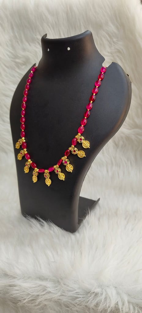 Delicate Ruby Necklace with Gold Pendants