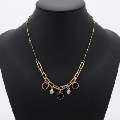 Paperclip Chain Black Stone Charm Necklace | Gold-Tone Anti-Tarnish Imitation Jewellery