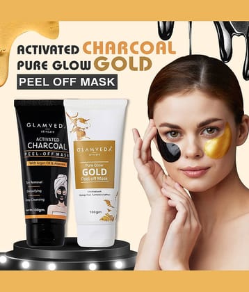 Glamveda Activated Charcoal & Pure Glow Gold Peel Off MaskBrightening & Moisturizing, 100g each (Pack of 2)
