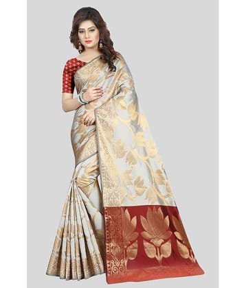 Gazal Fashions Banarasi Silk Embellished Saree With Unstitched Blouse Piece ( Green )