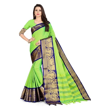 Generic Women's Cotton Silk  Saree with Blouse (Blue, 5 - 6 Mtrs)