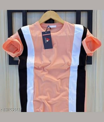 Try This Cotton Blend Slim Fit Printed Half Sleeves Men's Round T-Shirt - Pink ( Pack of 1 )