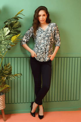 Women Olive Front Open Floral Printed Fancy Top-BMK-648 OLV / Olive / 3XL