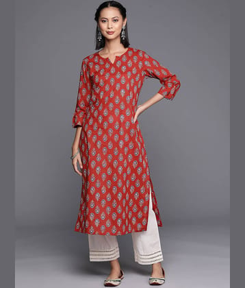 Varanga Cotton Printed Straight Women's Kurti - Rust ( Pack of 1 )