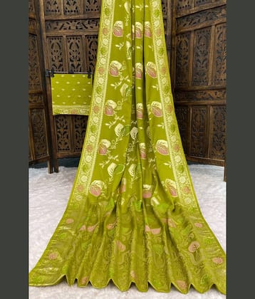 fab woven Art Silk Woven Design Kanjeevaram Sarees With Unstitched Blouse Piece ( LightGreen )