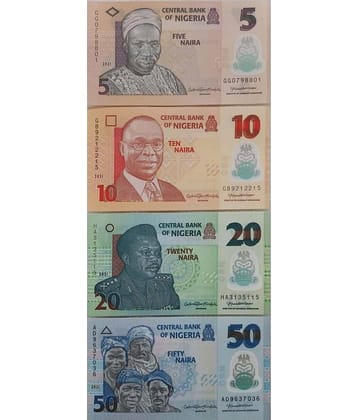 Hop n Shop - Nigeria 5,10,20 & 50 Naira 4 Notes UNC 4 Paper currency & Bank notes