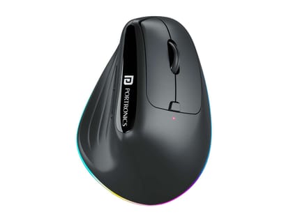 Portronics Toad Ergo 3 Ergonomic Wireless Mouse with RGB, 2400 DPI, Dual Mode BT & 2.4GHz Connectivity, Rechargeable Battery, 6 Buttons, Adjustable DPI - Black