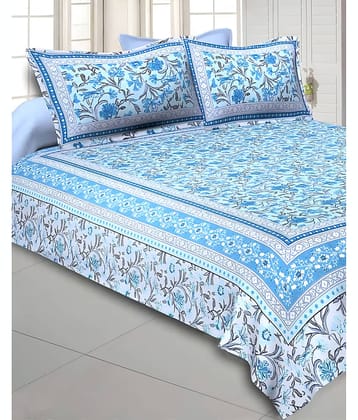 Bombay Spreads Cotton 1 Double King Bedsheet with 2 Pillow Covers ( Blue )