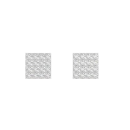 Square paved zirconia stud pair-Rhodim plated