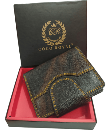 COCO ROYAL 100% Leather Printed Men's Two Fold Wallet With More Than 10 Slots For Card ( Brown , Pack of 1 )