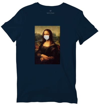 Mona Lisa Social Distancing Art T-shirt-46 - XXL / Prussian Blue