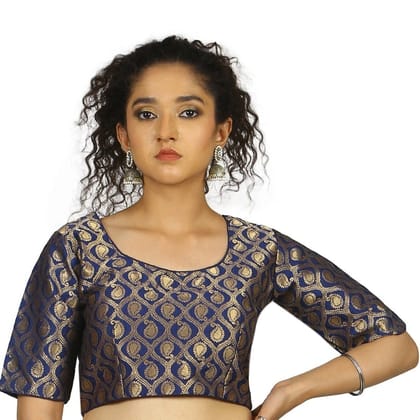 TheHangr Dark Blue Gold Brocade Blouse -  36