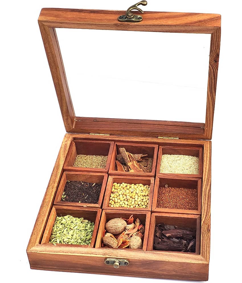 TFS - Masaladani 12 Box Brown Wooden Spice Container ( Set of 1 ) - 50 ml