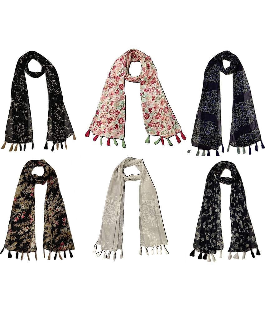 stolevilla Multi Printed Poly Cotton Yarn Stoles ( Pack of 6 )