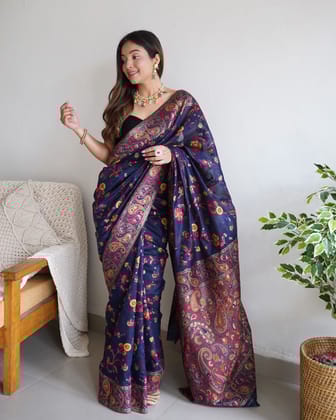 Blue Pure Zari Weaving Banarasi Saree for Party Wear