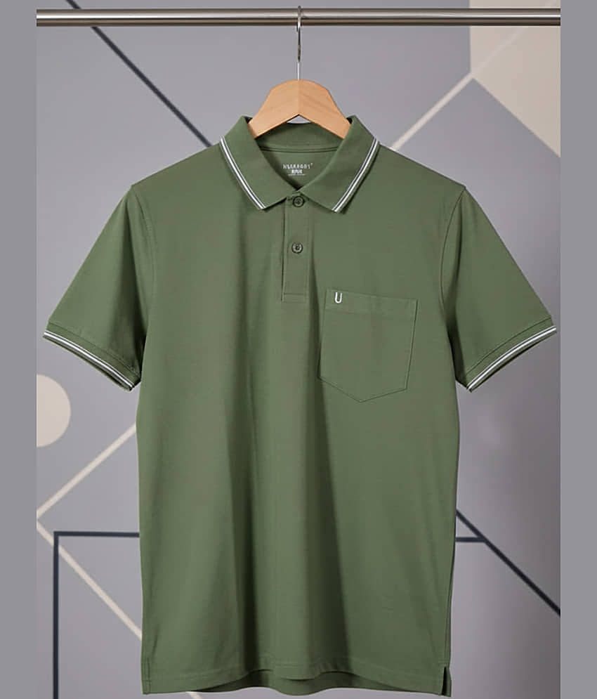UNIBERRY Men Cotton Blend Regular Fit Solid Polo T Shirt ( Sea Green )