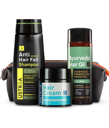 Ustraa Hair Lover Kit (Ayurvedic Hair Oil 200ml, Anti Hair Fall Shampoo 200ml, Hair Cream Daily Use 100g, , Travel Kit - PU Bag)