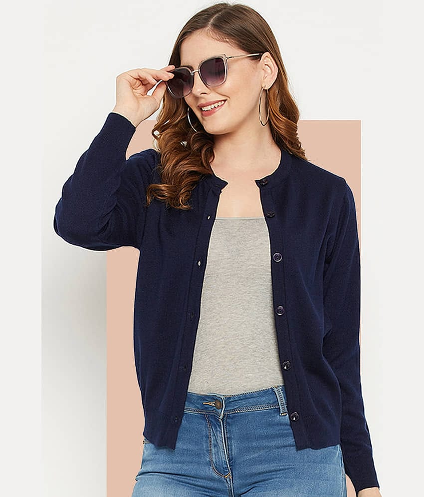 zigo Women Acro Wool Round Neck Cardigan ( Navy )