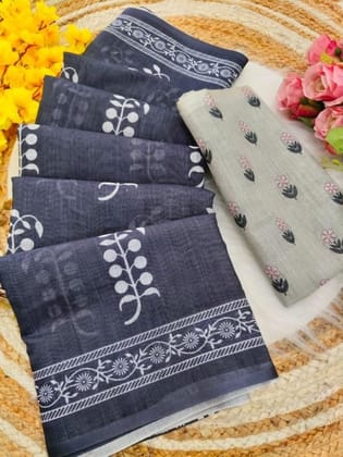 DARSHANS Women's Linen Printed Saree With Unstitched Blouse 5.5Mtr (Grey)-PID65170 DARSHANS Women's Linen Printed Saree With Unstitched Blouse 5.5Mtr (Grey)-PID65170