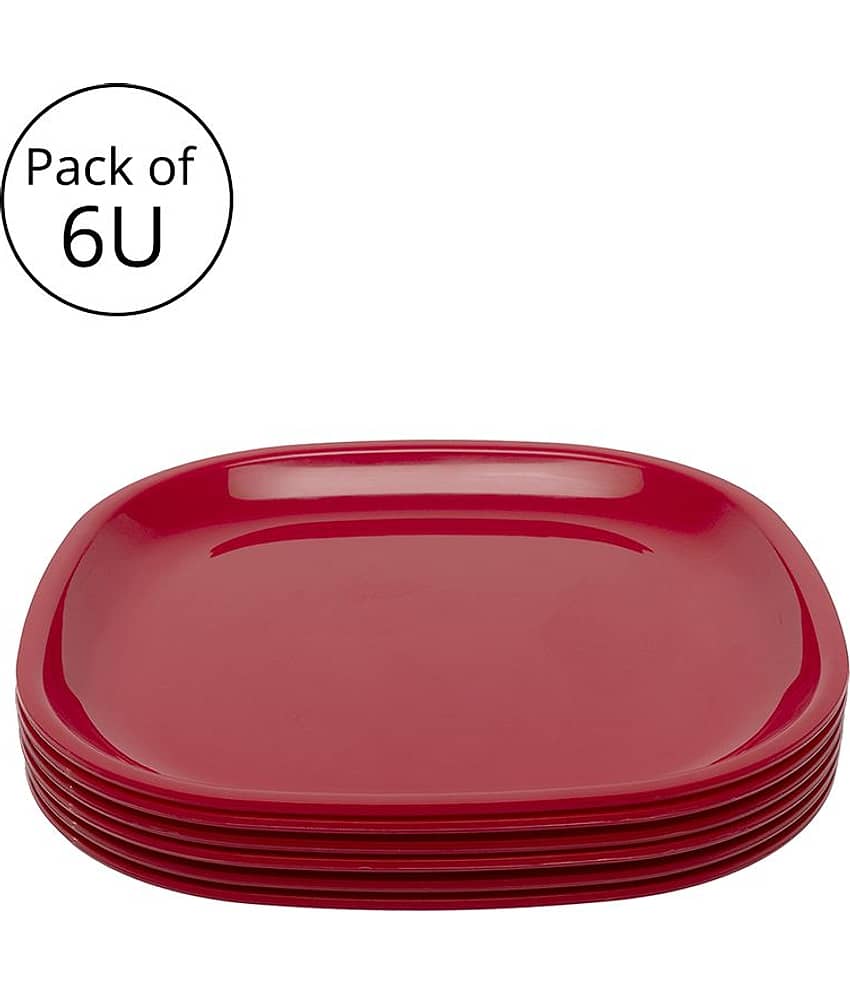Generic - Plastic Microwave Safe Plates, (Pack of 6) Quarter Plate, Dia 8inch - Red