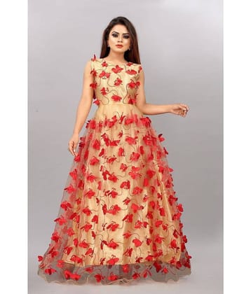 Apnisha Women Net Applique Ethnic Dress ( White )