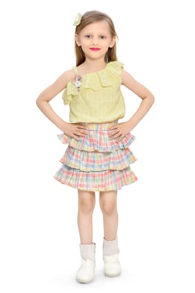 Be:Kids Sunny Pastel Ruffle Top and Plaid Tiered Skirt Set