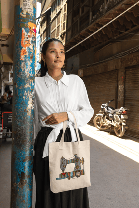 Canvas Tote Bag with Sewing Machine Print Canvas Tote Bag with Sewing Machine Print