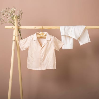 Poshaak Embroidered Shirt with Trouser Set-9-12 months