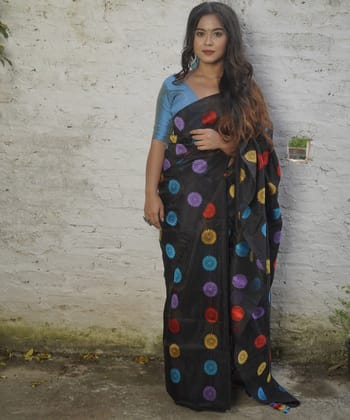 Black navy blue silk handloom assam saree