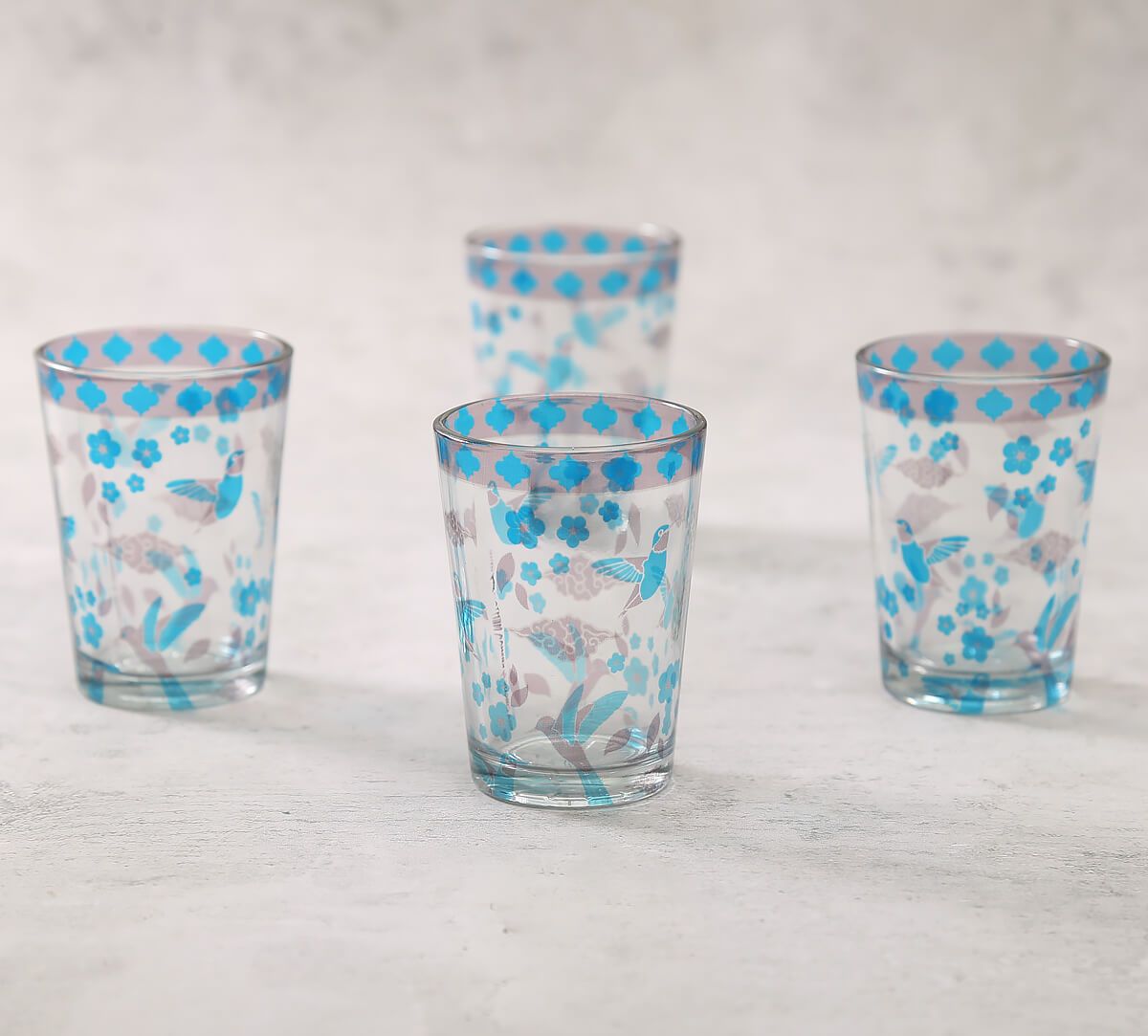 India Circus Grey Flock Of Birds Chai Glass Set Of 4