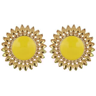 Enamel Round Crystal Line Drop Out Studds Golden  Yellow Alloy Brass  Copper Earrings for Women's Fashion Jewelry