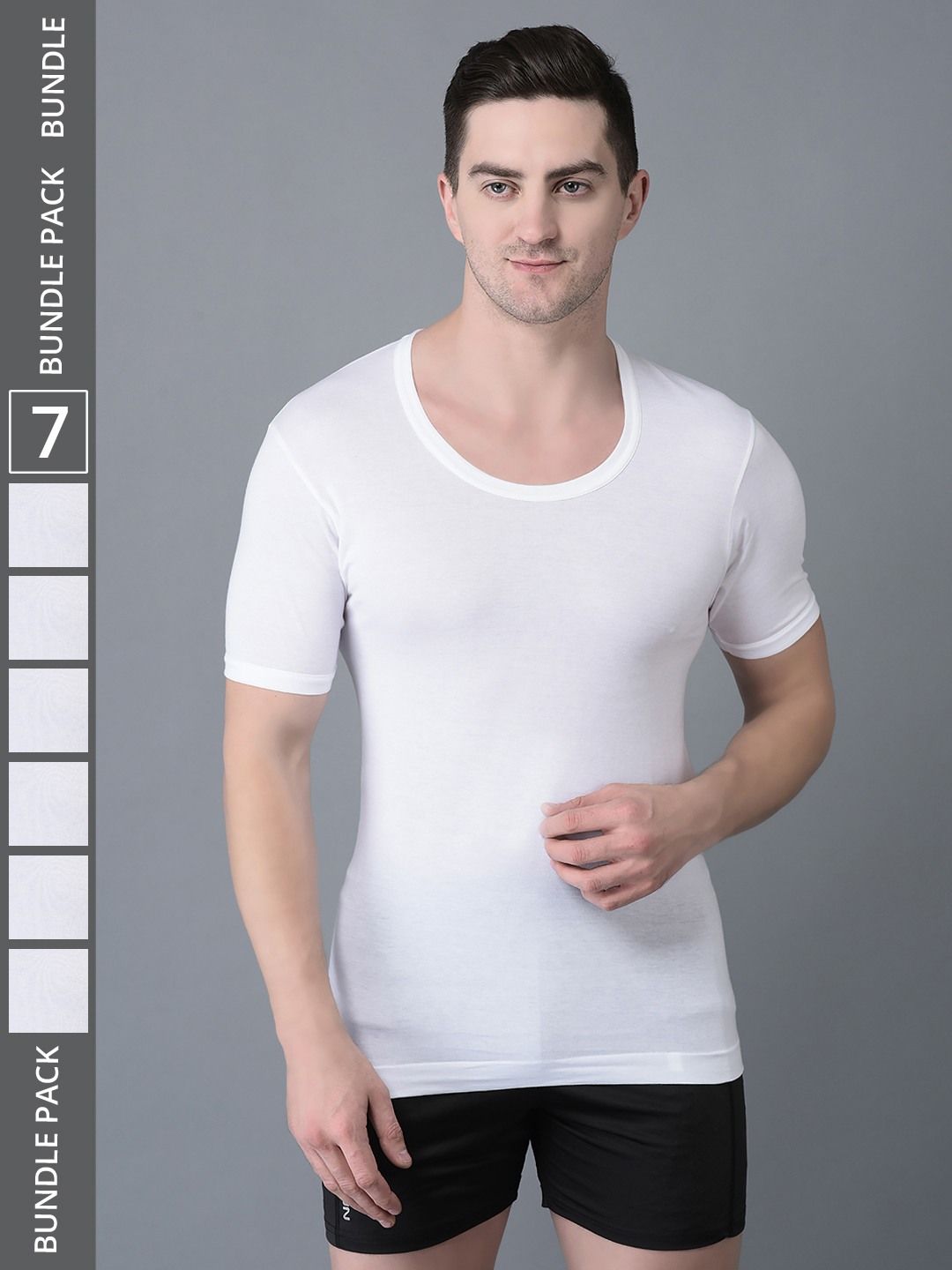 Men's White Pack of 7 Solid Egyptian Cotton Vest