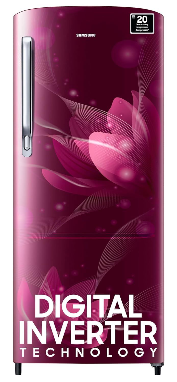 Samsung 183 L, 3 Star, Digital Inverter, Direct-Cool Single Door Refrigerator (RR20C1723R8/HL, Blooming Saffron Red, 2024 Model) Red